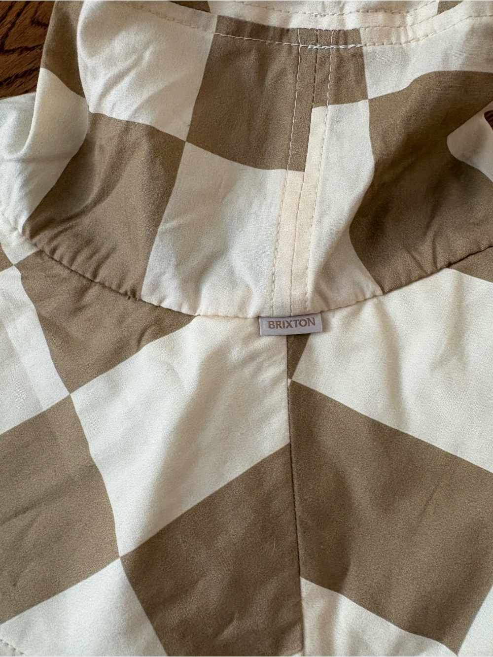Brixton Beige and Cream Check Sun Hat with Tie - Picture 2 of 3
